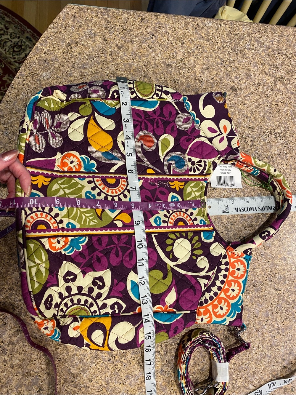 NWT Vera Bradley Plum Crazy Two Way Tote Quilted Bag With Detachable Strap MUSTY - Picture 3 of 16
